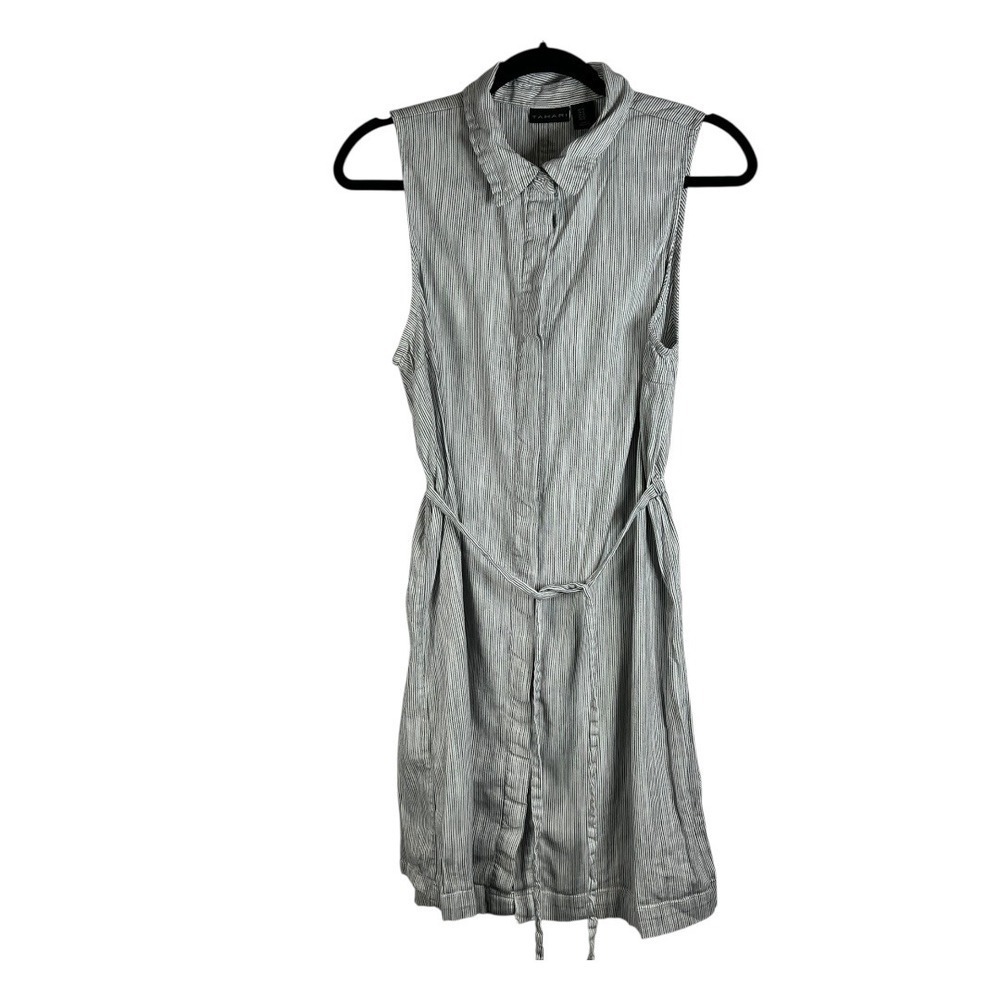 TAHARI Womens Sleeveless Striped Shirt Dress - Size 12